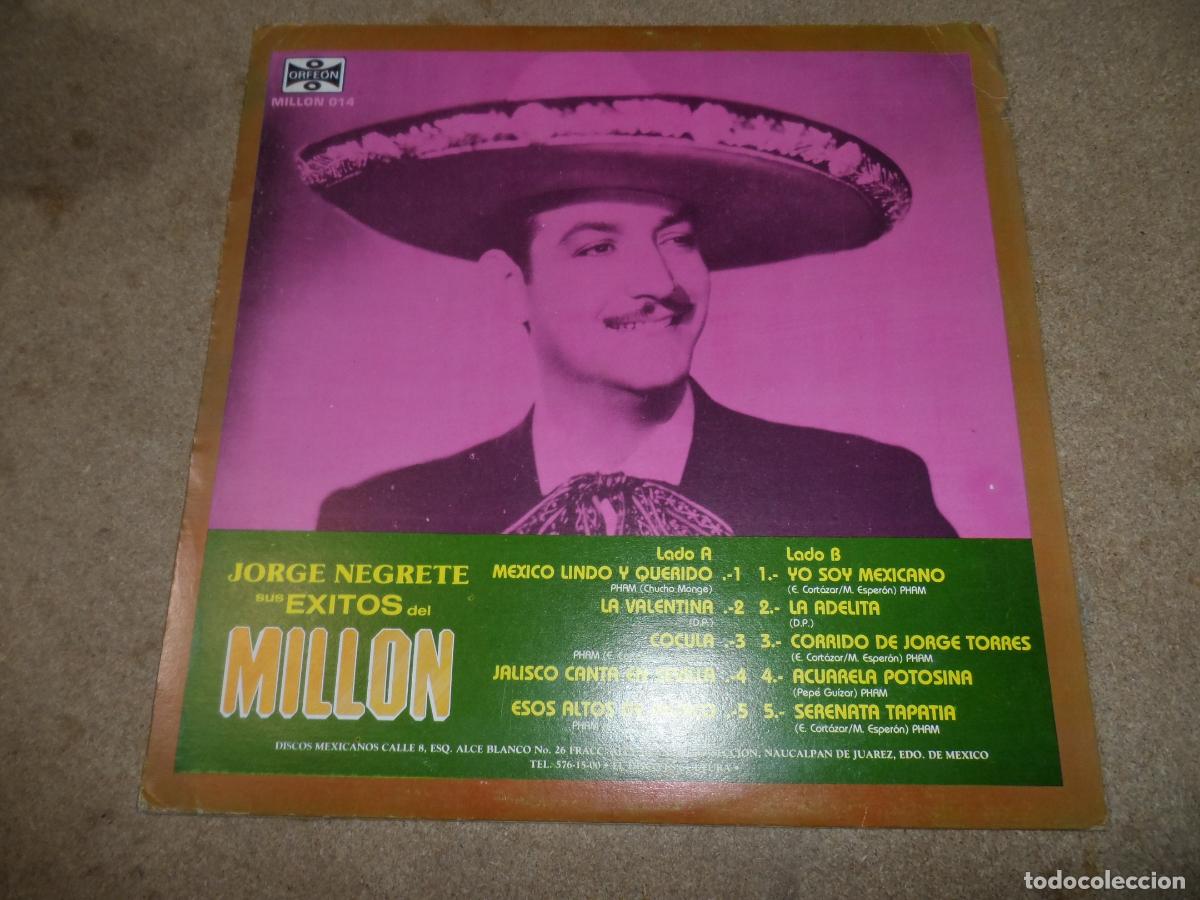 Discos de vinilo: Jorge Negrete &ndash; Sus Exitos Del Millon (MEXICO 1985) - Foto 2