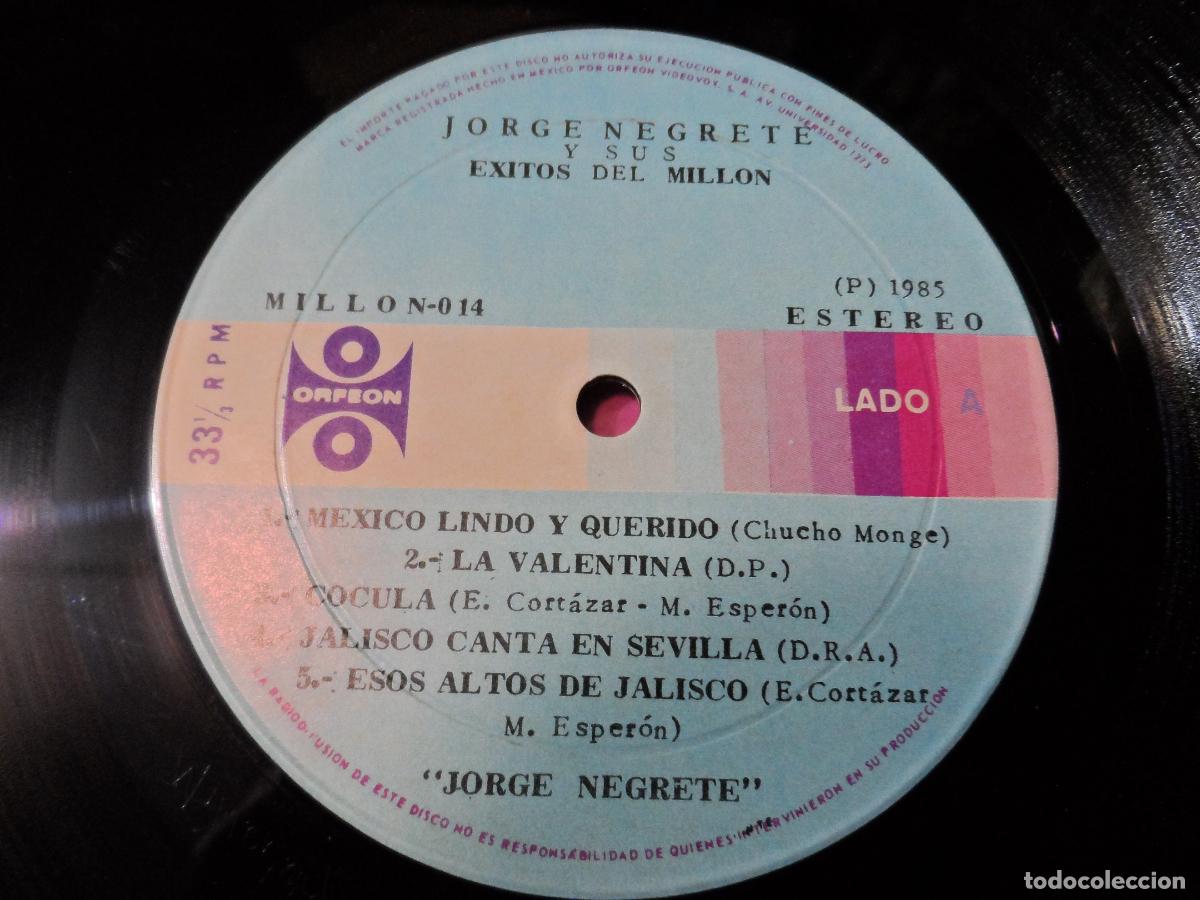 Discos de vinilo: Jorge Negrete &ndash; Sus Exitos Del Millon (MEXICO 1985) - Foto 3
