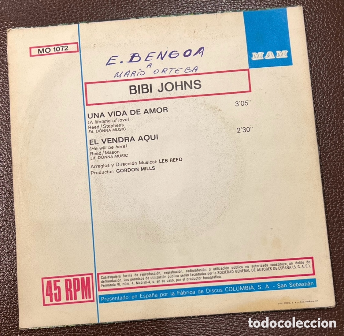 Discos de vinilo: Disco Vinilo Single. Bibi Johns. &ldquo;Una vida de amor&rdquo;. 1970. - Foto 2