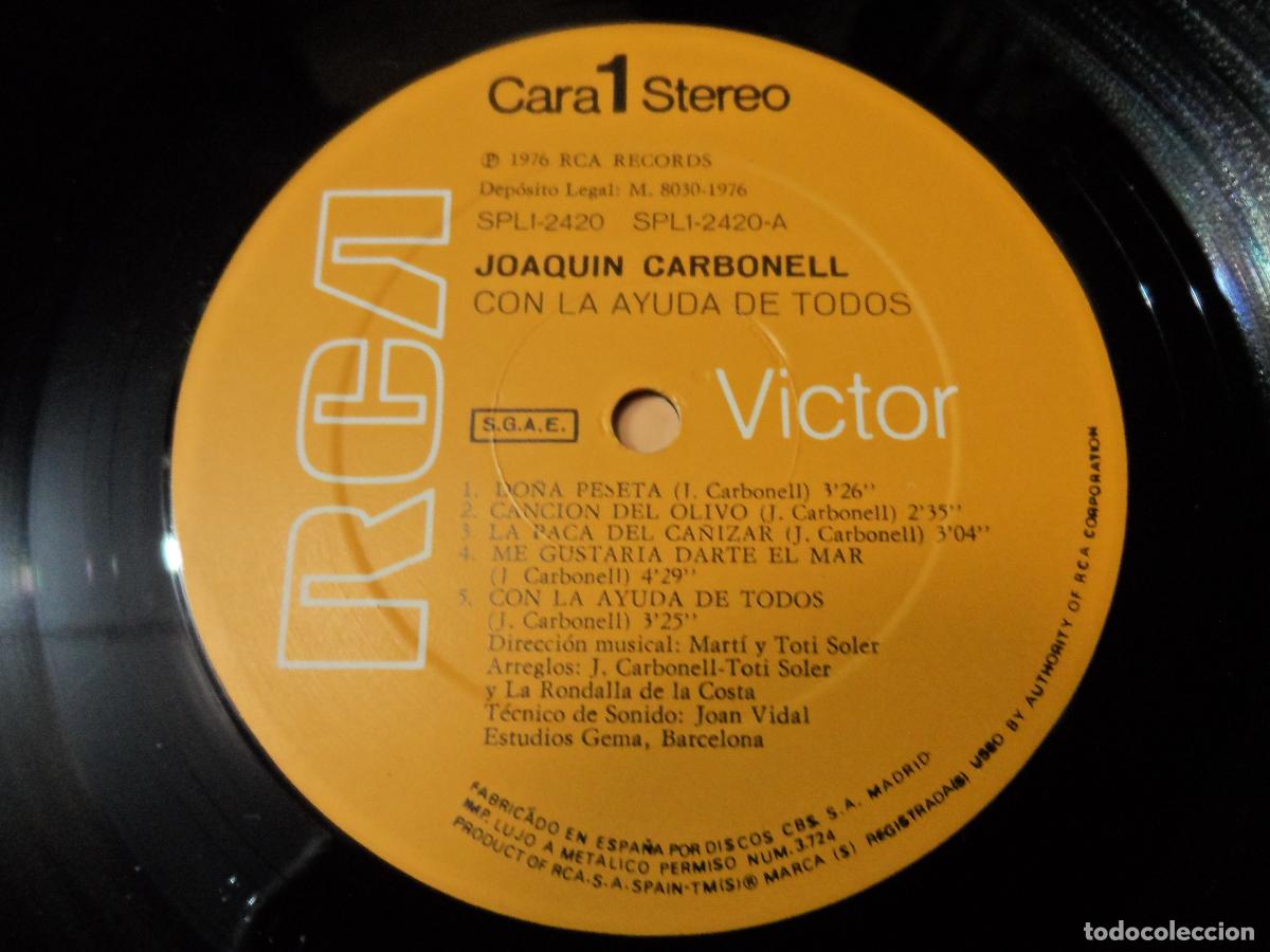 Discos de vinilo: Joaqu&iacute;n Carbonell &ndash; Con La Ayuda De Todos (SPAIN 1976) - Foto 4