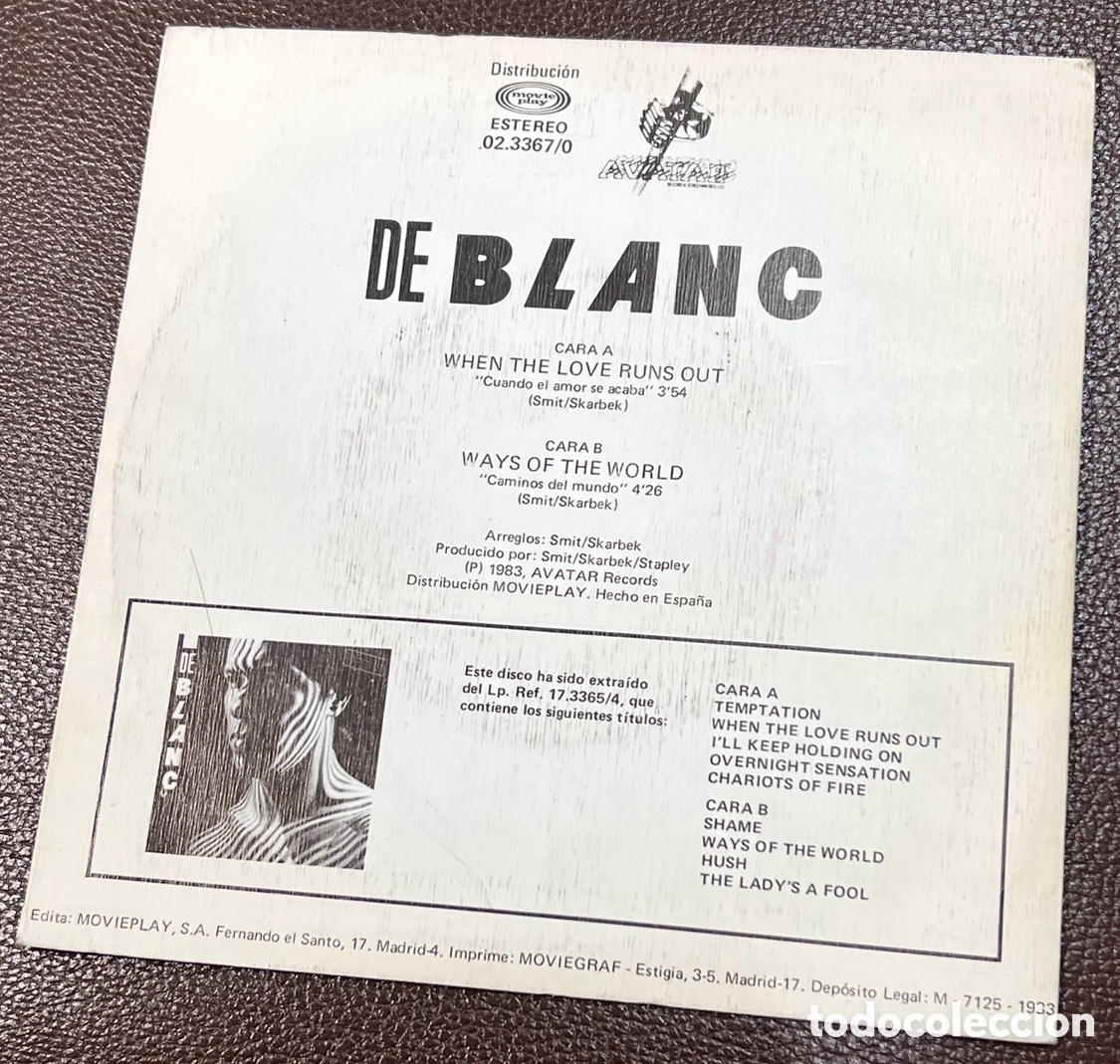 Discos de vinilo: Disco Vinilo Single. De Blanc. &ldquo;Cuando el amor se acaba&rdquo;. 1983. - Foto 2