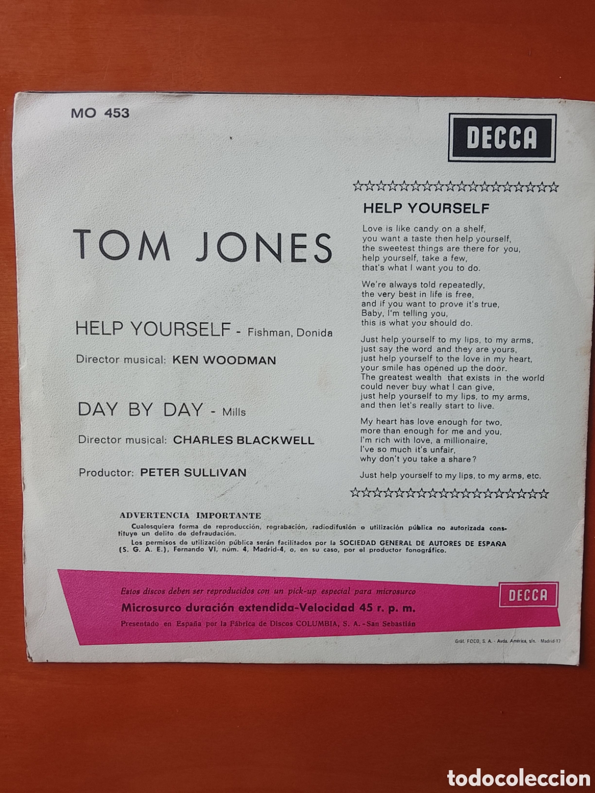 Discos de vinilo: Tom Jones help yourself day by day vinilo - Foto 2