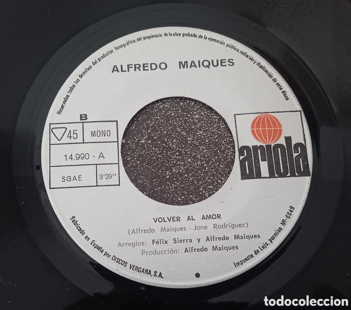Discos de vinilo: ALFREDO MAIQUES - Nuestro d&iacute;a (1971) single - Foto 4