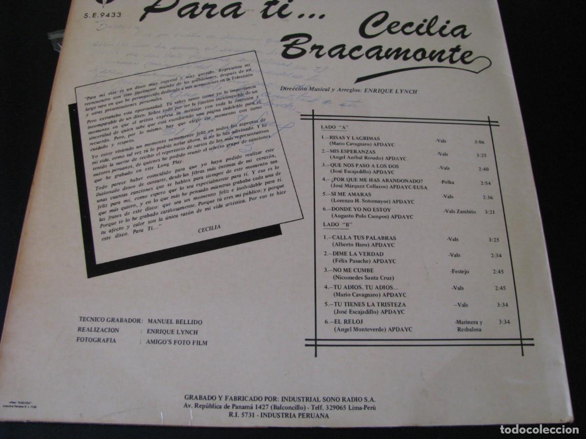 Discos de vinilo: DISCO LP VINILO. PARA TI... CECILIA BRACAMONTE. PER&Uacute;. - Foto 2