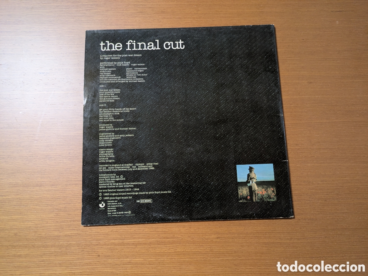 Discos de vinilo: Disco vinilo LP de Pink Floyd &rdquo;the final cut&rdquo; - Foto 2
