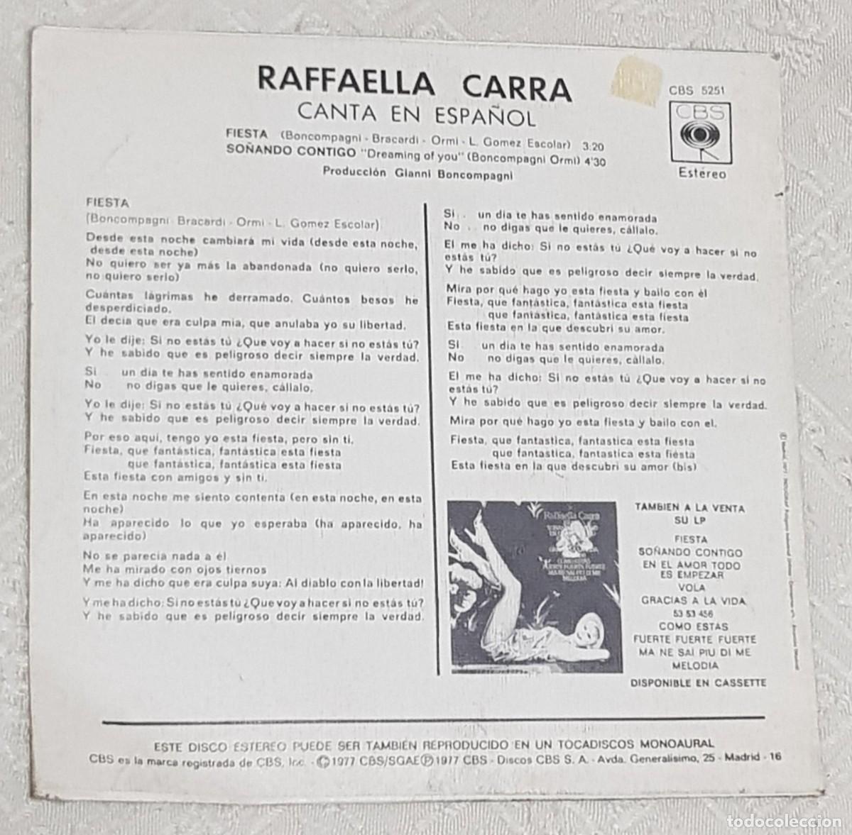 Discos de vinilo: DISCO VINILO Single RAFFAELLA CARRA, Fiesta - Foto 3