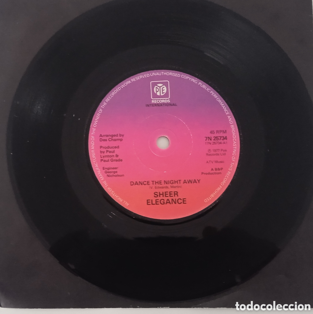 Discos de vinilo: SHEER ELEGANCE - Dance the night away (1977) single - Foto 3