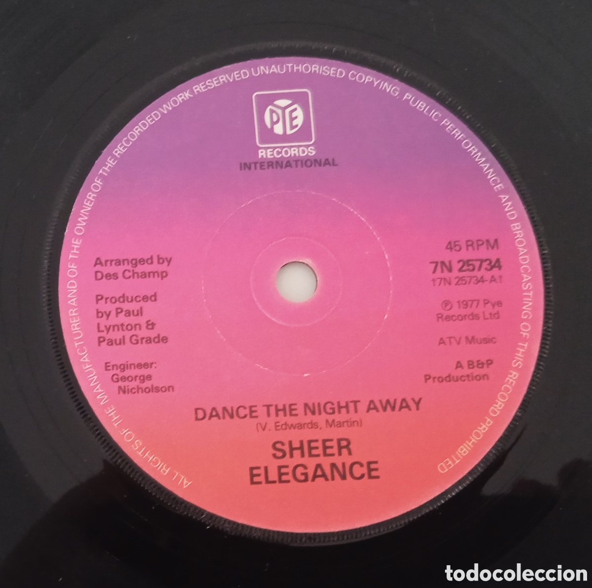 Discos de vinilo: SHEER ELEGANCE - Dance the night away (1977) single - Foto 1