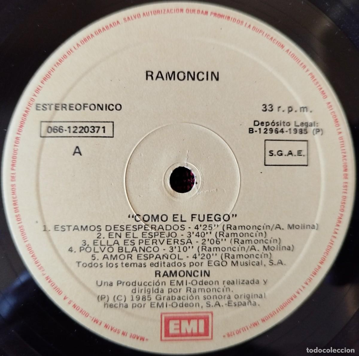 Discos de vinilo: RAMONCIN ** Como El Fuego ** VINILO LP 1985 - Foto 3
