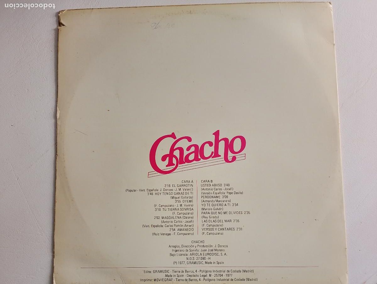 Discos de vinilo: CHACHO-EL GARROTIN-ORIGINAL 1977 - Foto 3