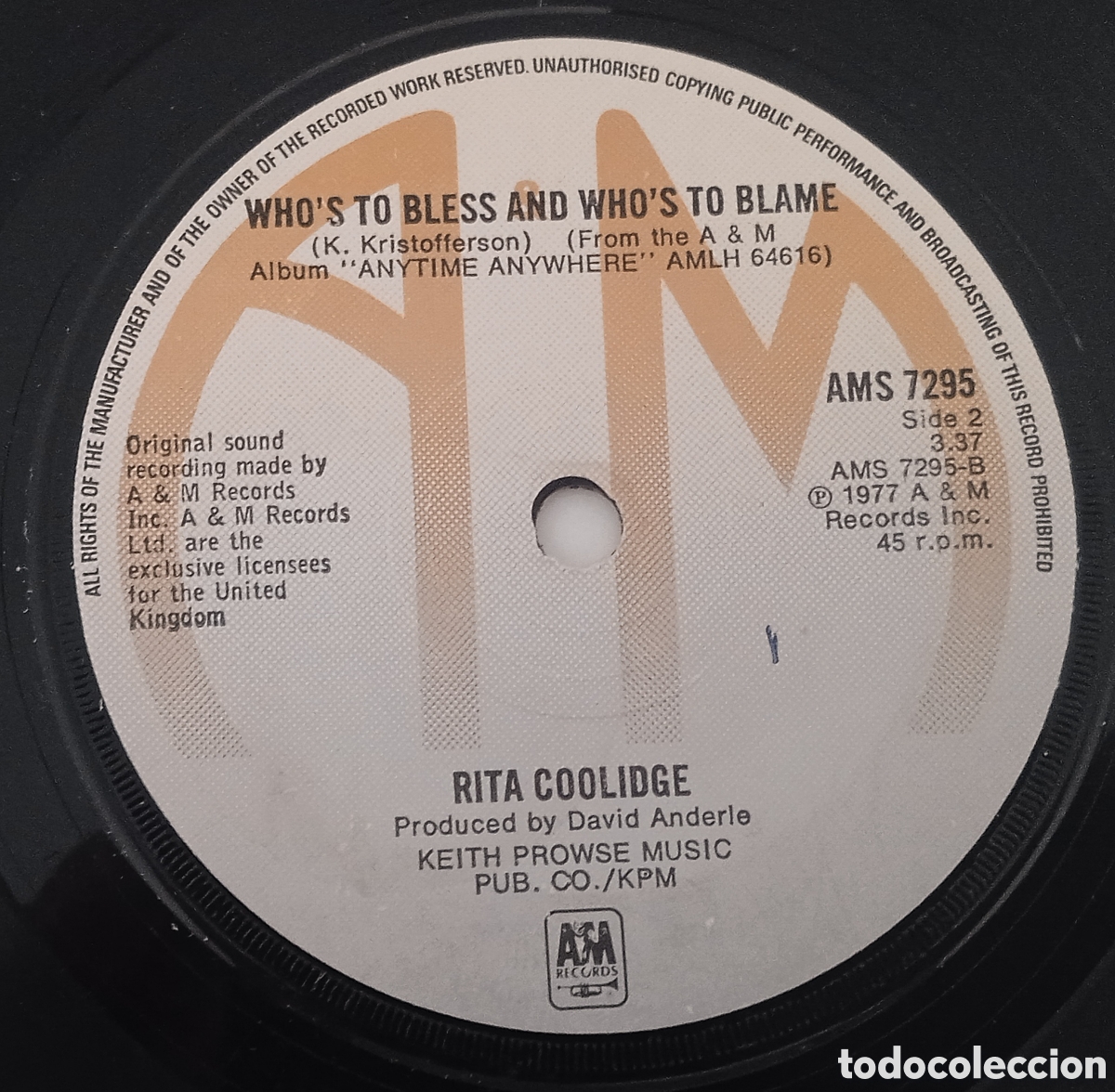 Discos de vinilo: RITA COOLIDGE - Were all alone (1977) single - Foto 2