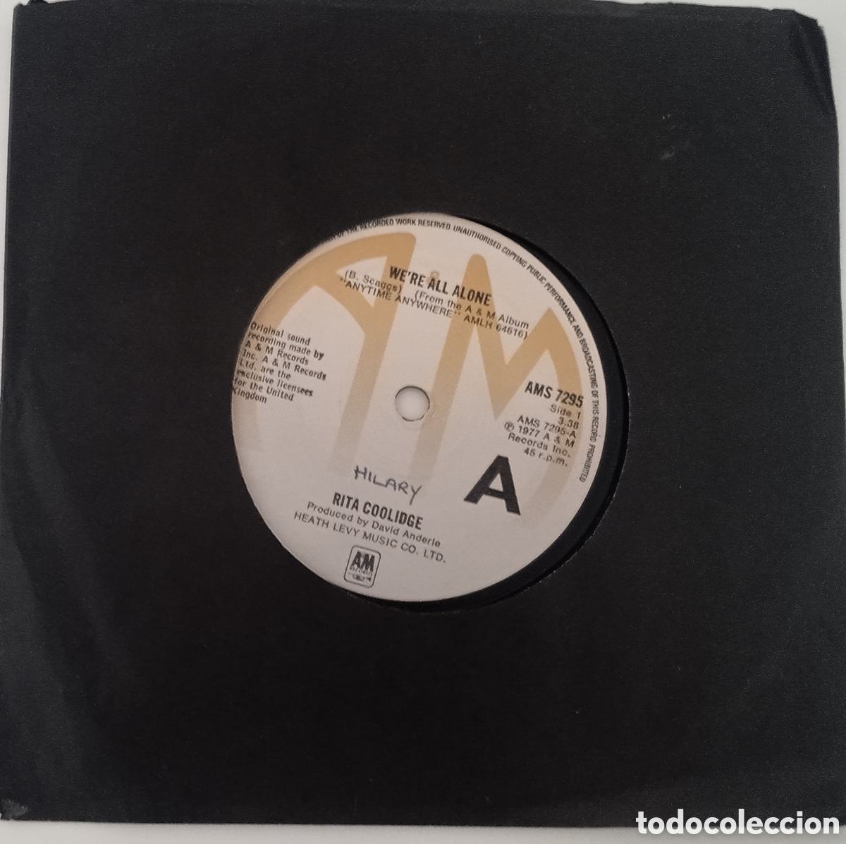 Discos de vinilo: RITA COOLIDGE - Were all alone (1977) single - Foto 5