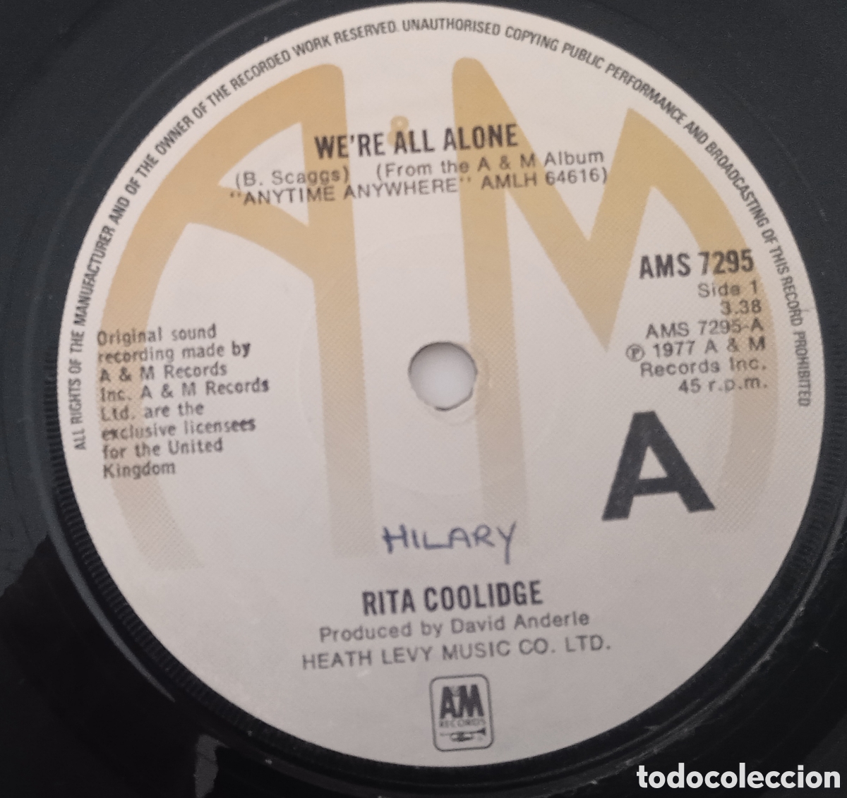 Discos de vinilo: RITA COOLIDGE - Were all alone (1977) single - Foto 1