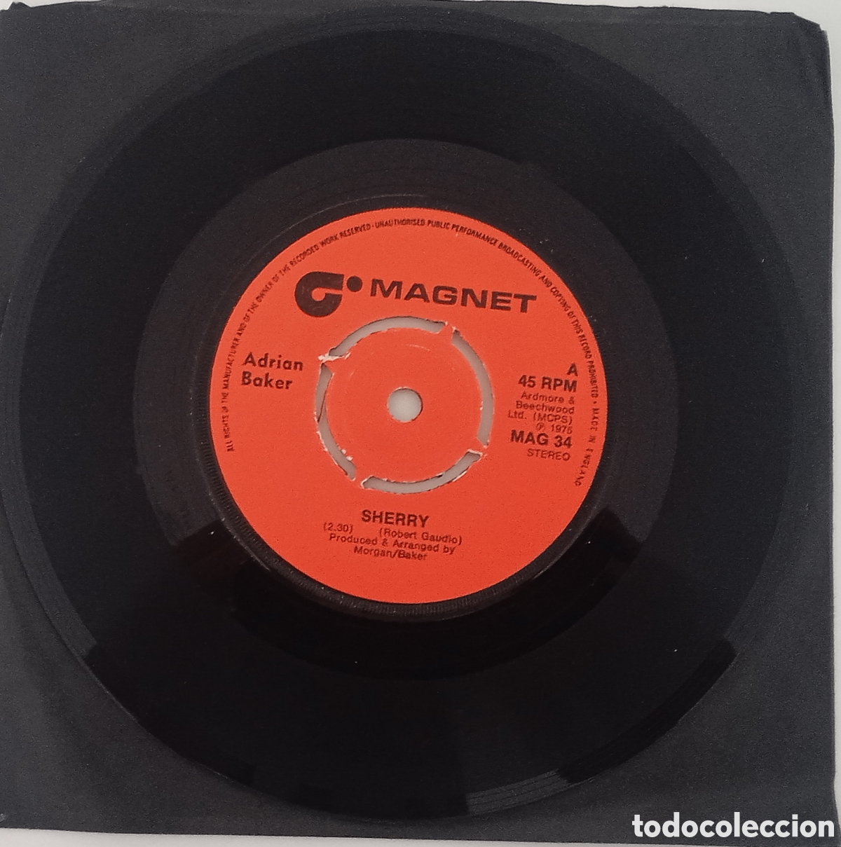 Discos de vinilo: ADRIAN BAKER - Sherry (1975) single - Foto 3