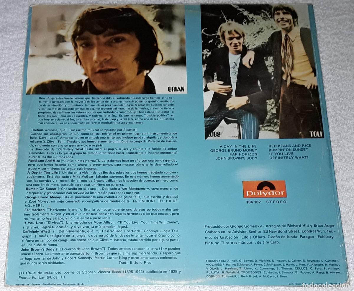 Discos de vinilo: LP - BRIAN AUGER AND THE TRINITY - DEFINITELY WHAT ! - BRIAN AUGER - Foto 2