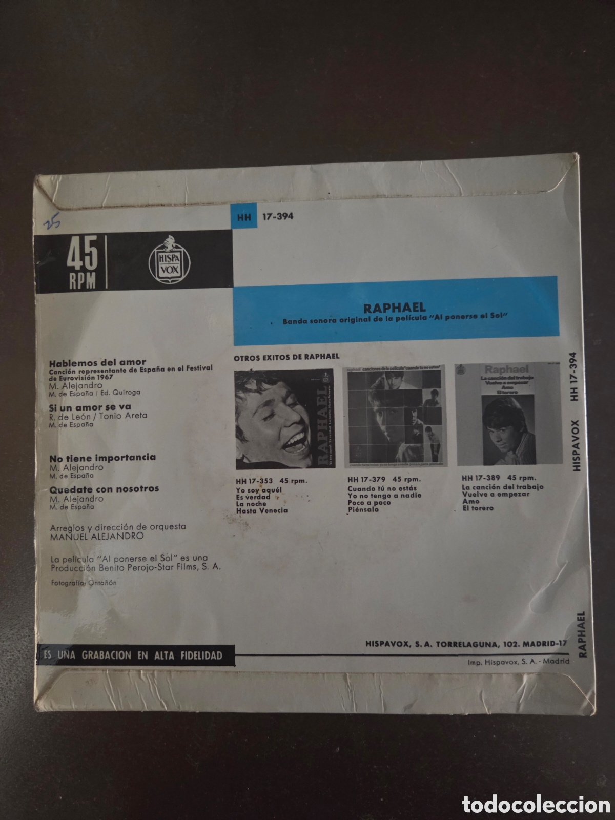 Discos de vinilo: Raphael , hablemos del amor , single - Foto 2