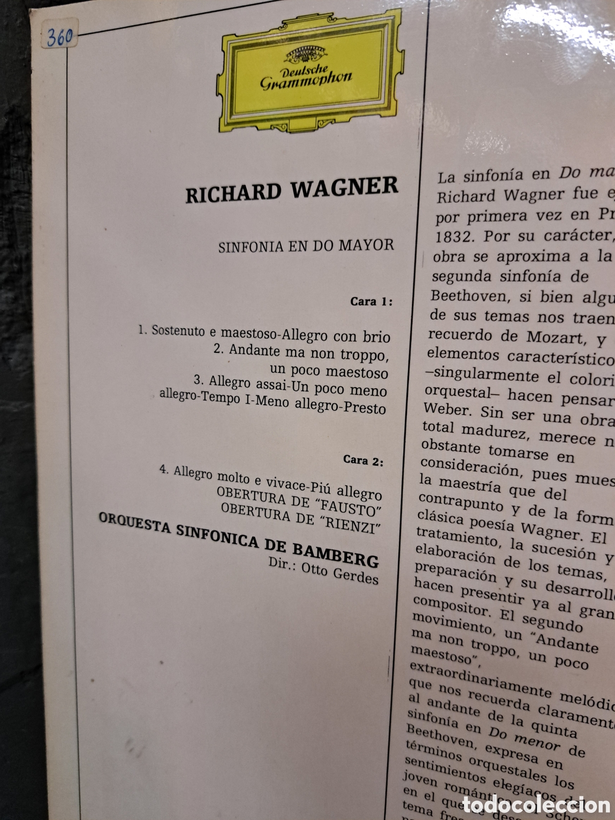 Discos de vinilo: Wagner. Sinfon&iacute;a en Do Mayor - Foto 3