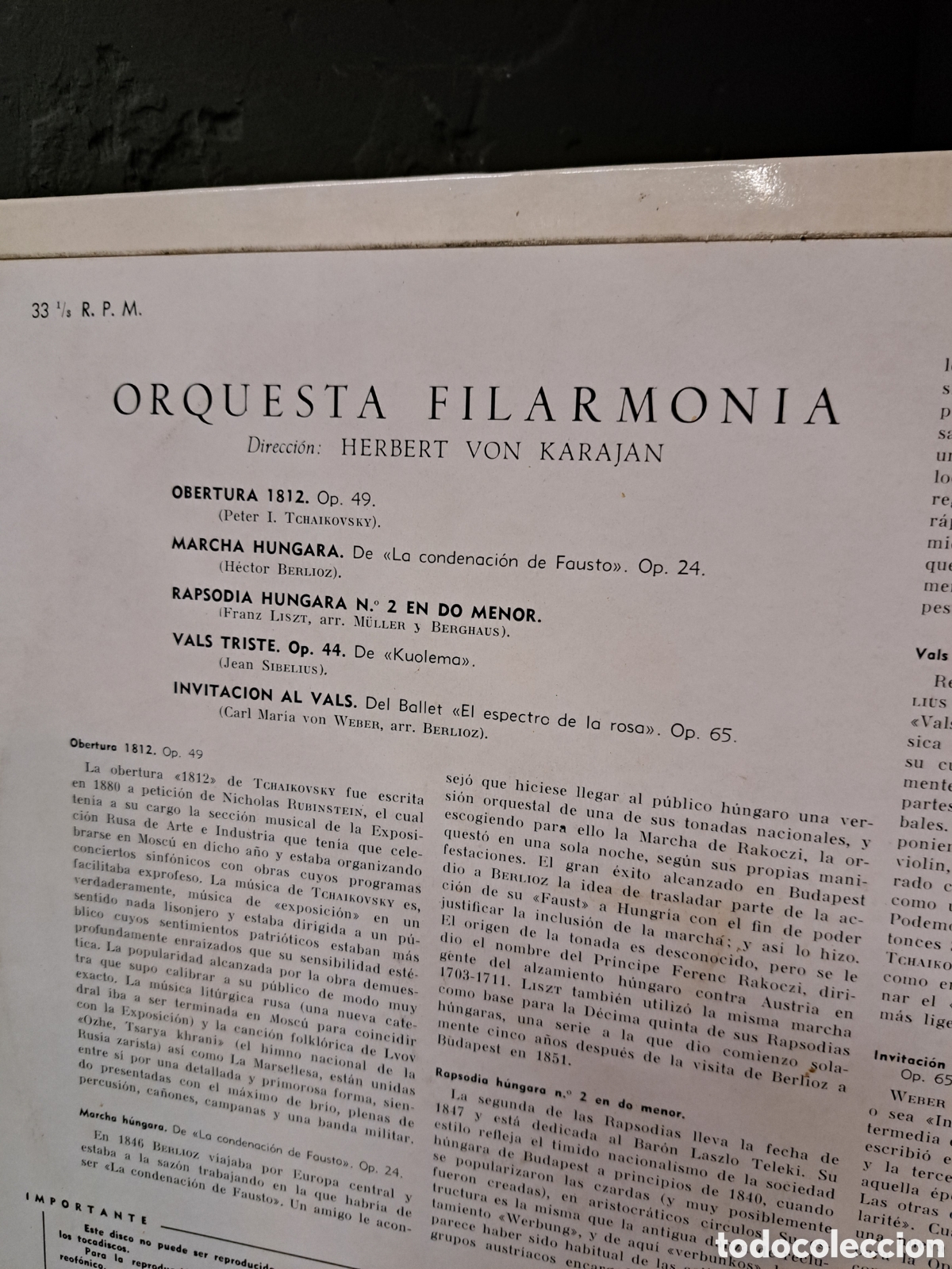 Discos de vinilo: Tchaikovsky. Obertura 1812 - Foto 3