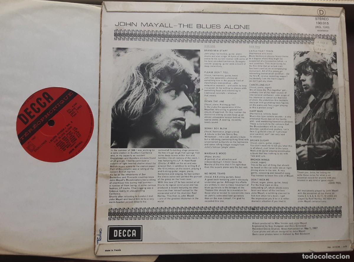 Discos de vinilo: LP John Mayall: BLUES alone, original franc&eacute;s - Foto 2