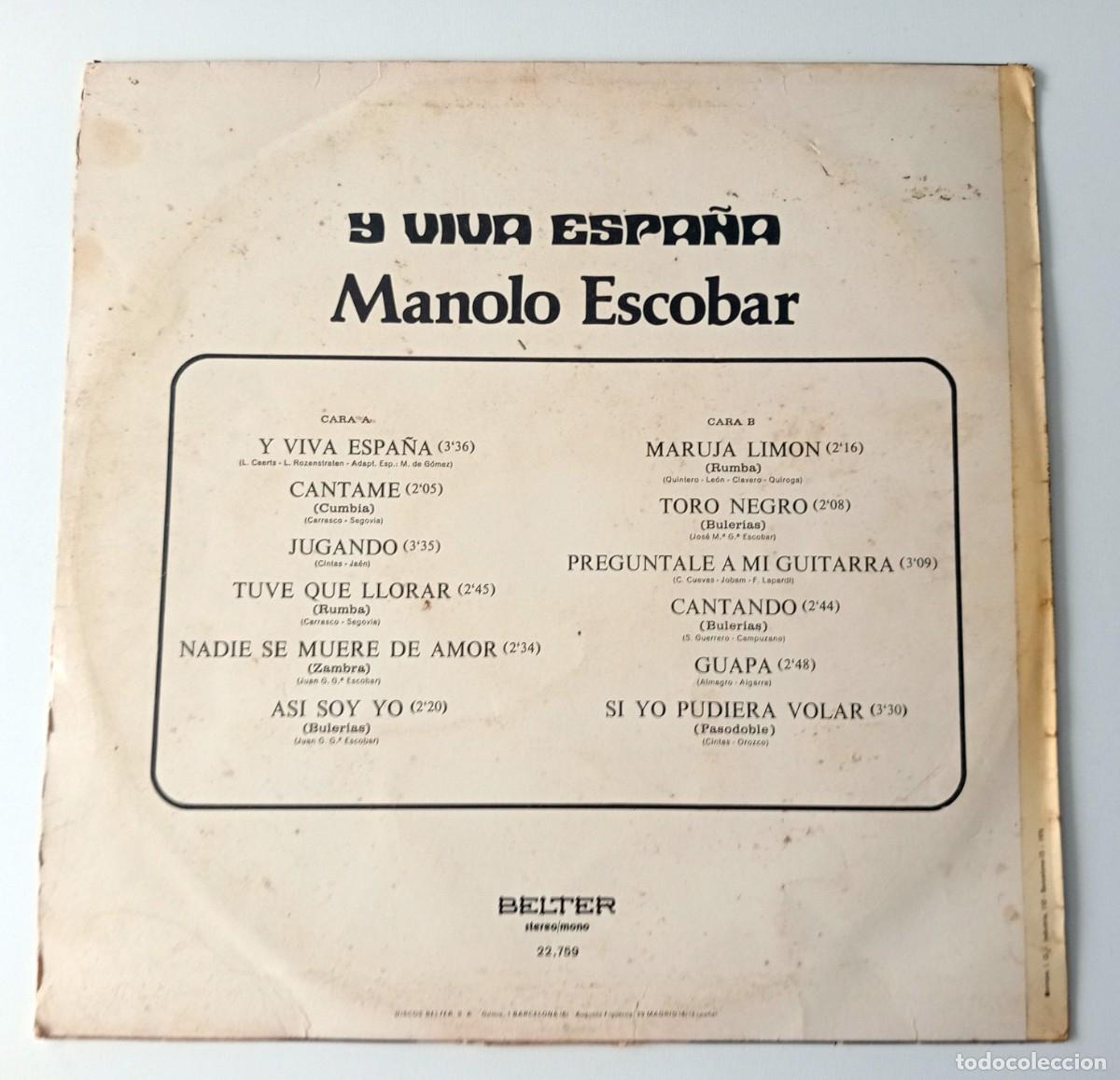 Discos de vinilo: LP MANOLO ESCOBAR - Y VIVA ESPA&Ntilde;A - Foto 2