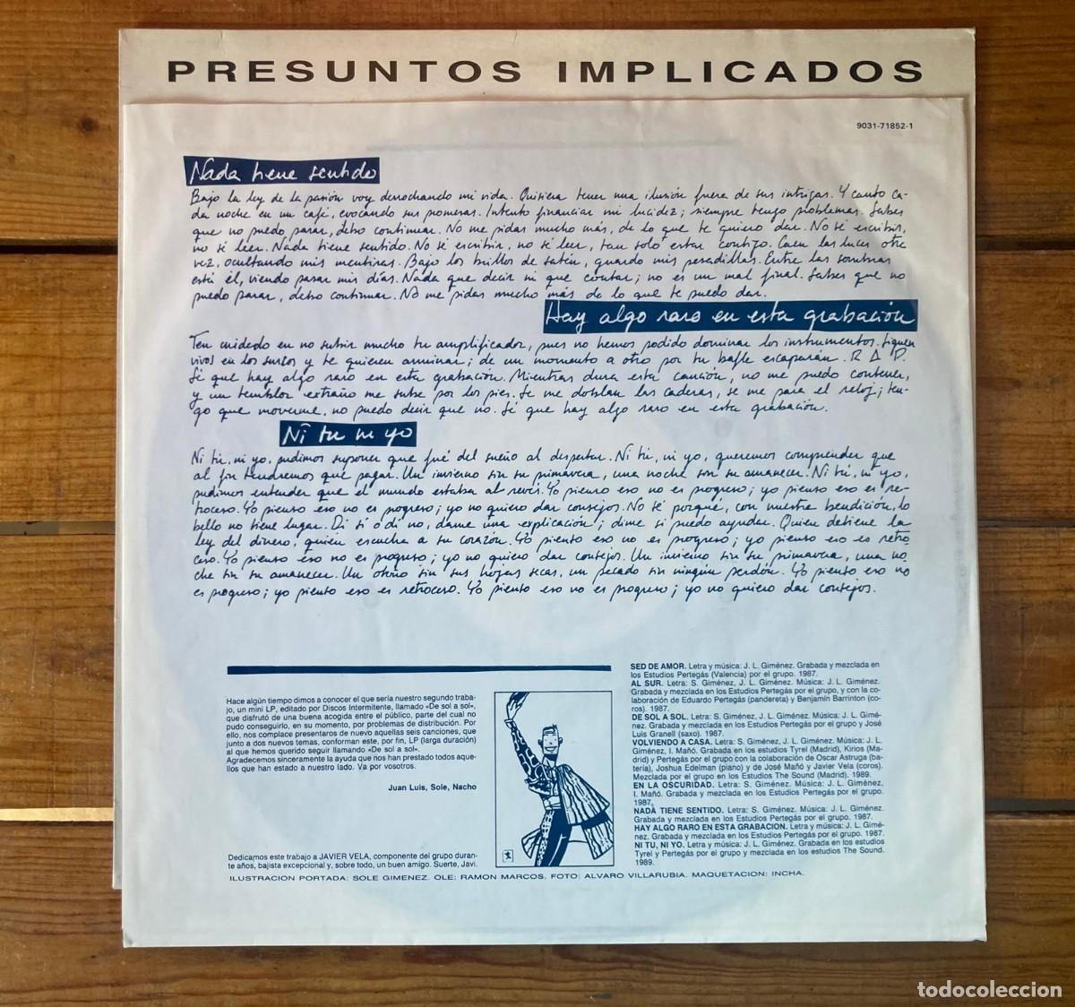 Discos de vinilo: PRESUNTOS IMPLICADOS - DE SOL A SOL - Foto 3