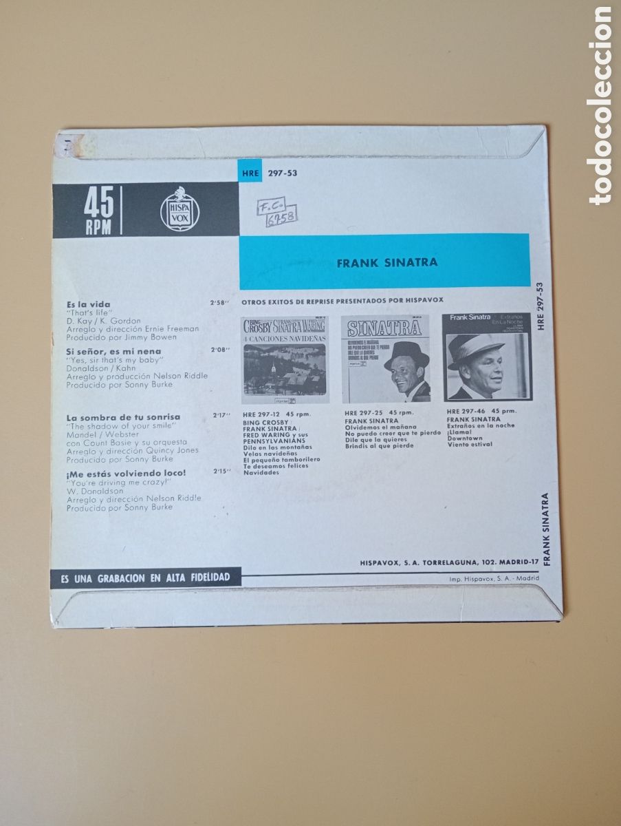 Discos de vinilo: Frank Sinatra- Es la vida, EP 1966 - Foto 2