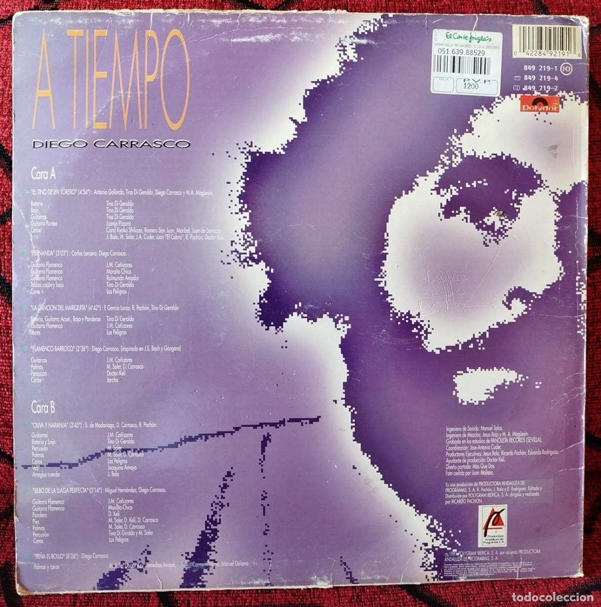 Discos de vinilo: DIEGO CARRASCO ** A Tiempo ** VINILO LP 1991 - Foto 2
