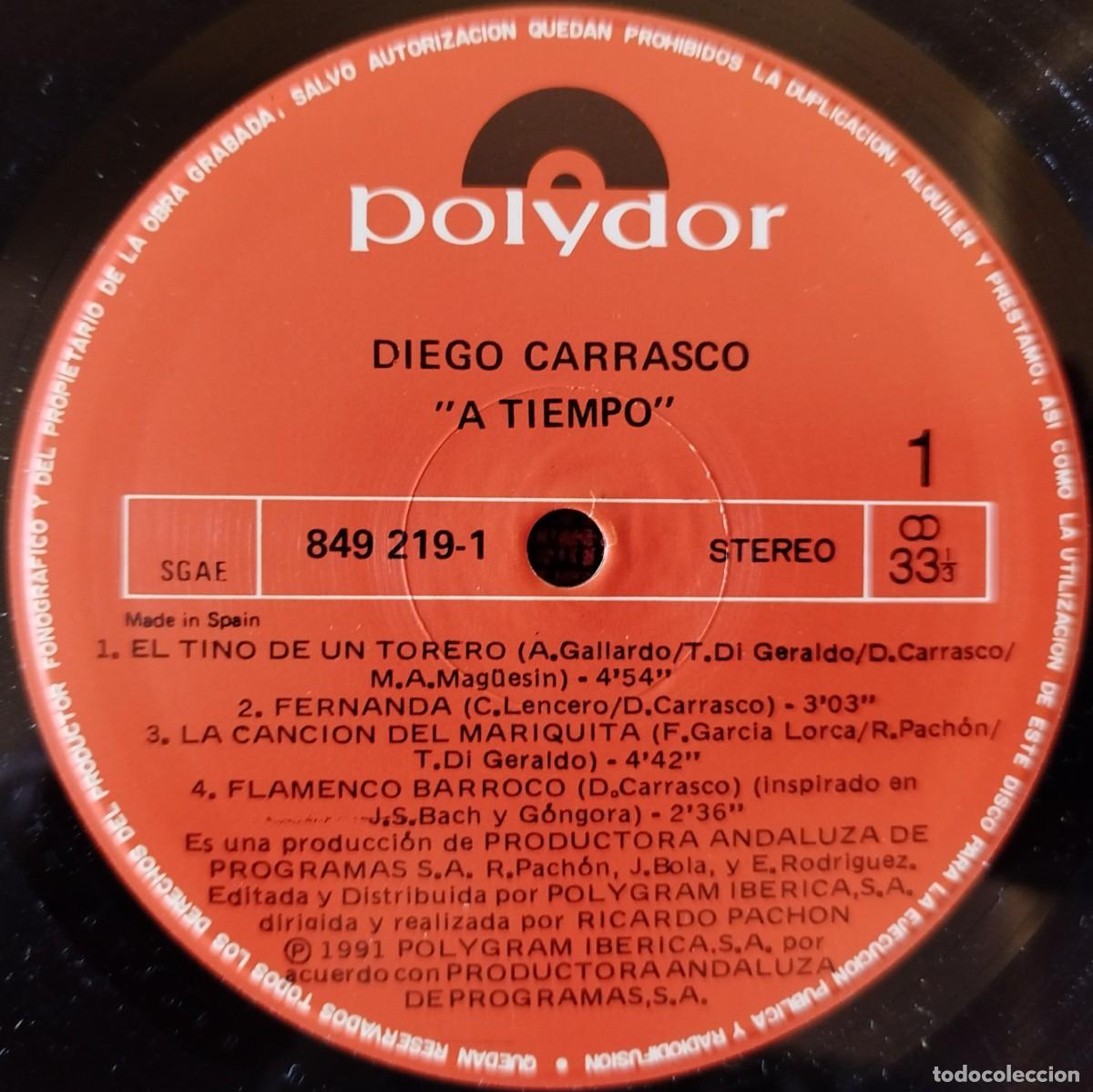 Discos de vinilo: DIEGO CARRASCO ** A Tiempo ** VINILO LP 1991 - Foto 3