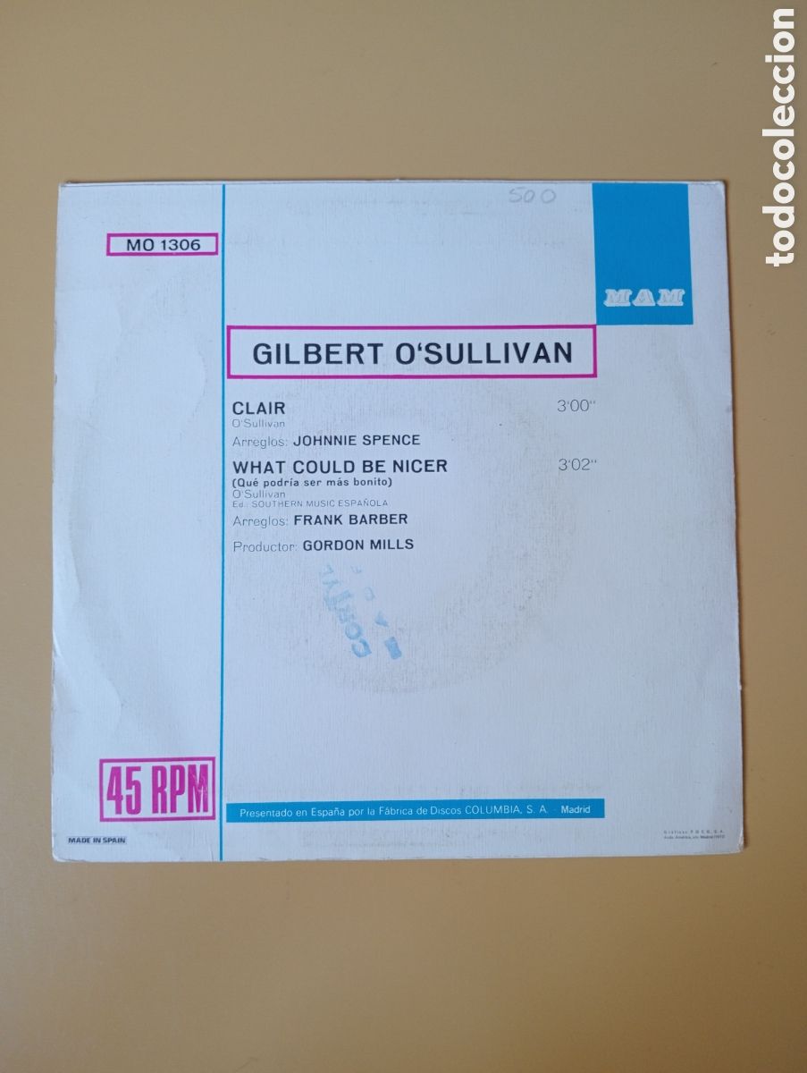 Discos de vinilo: Gilbert OSullivan - Clair. Single 45 rpm, 1972 - Foto 2
