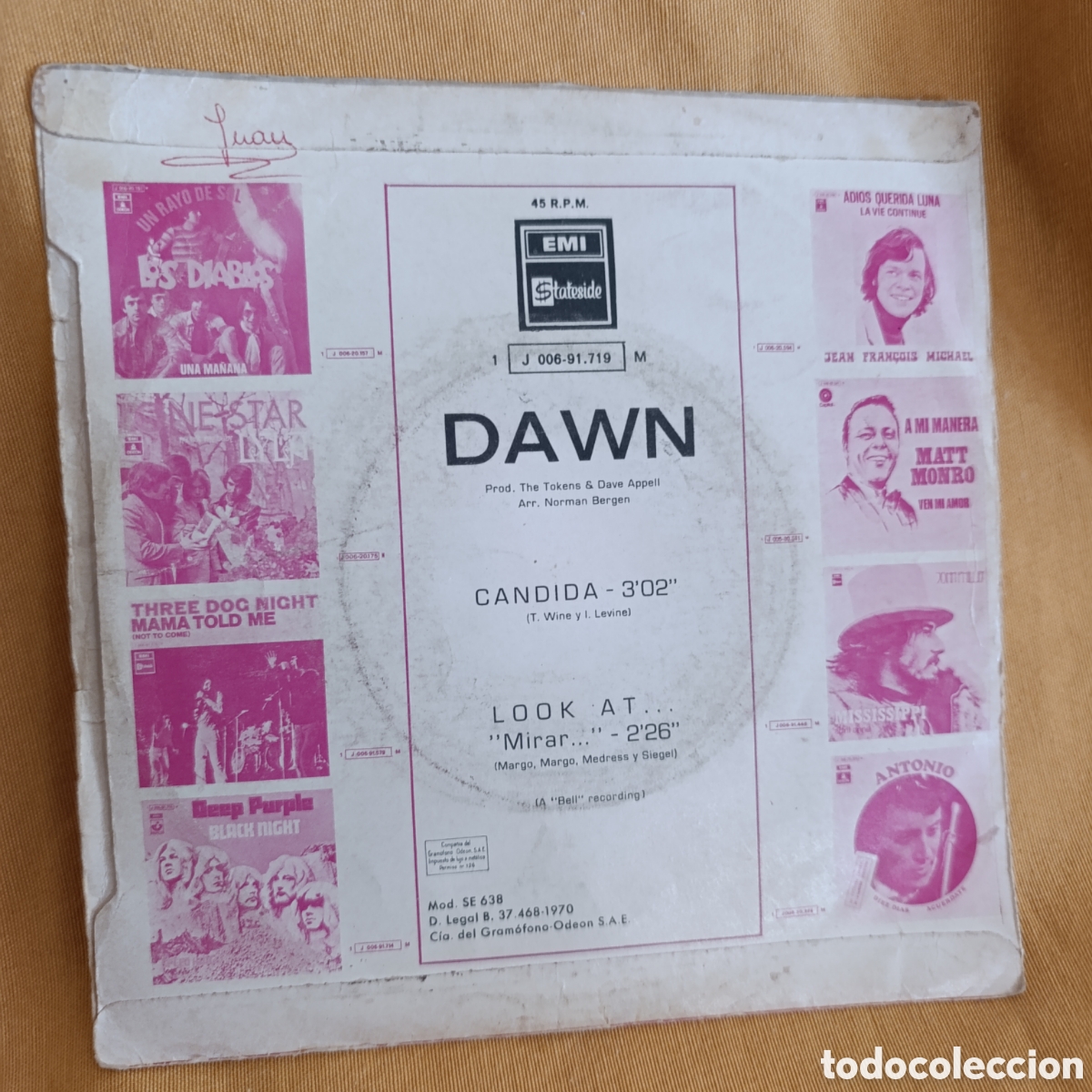 Discos de vinilo: Dawn,C&aacute;ndida/Look at,vinilo single 1970 - Foto 2