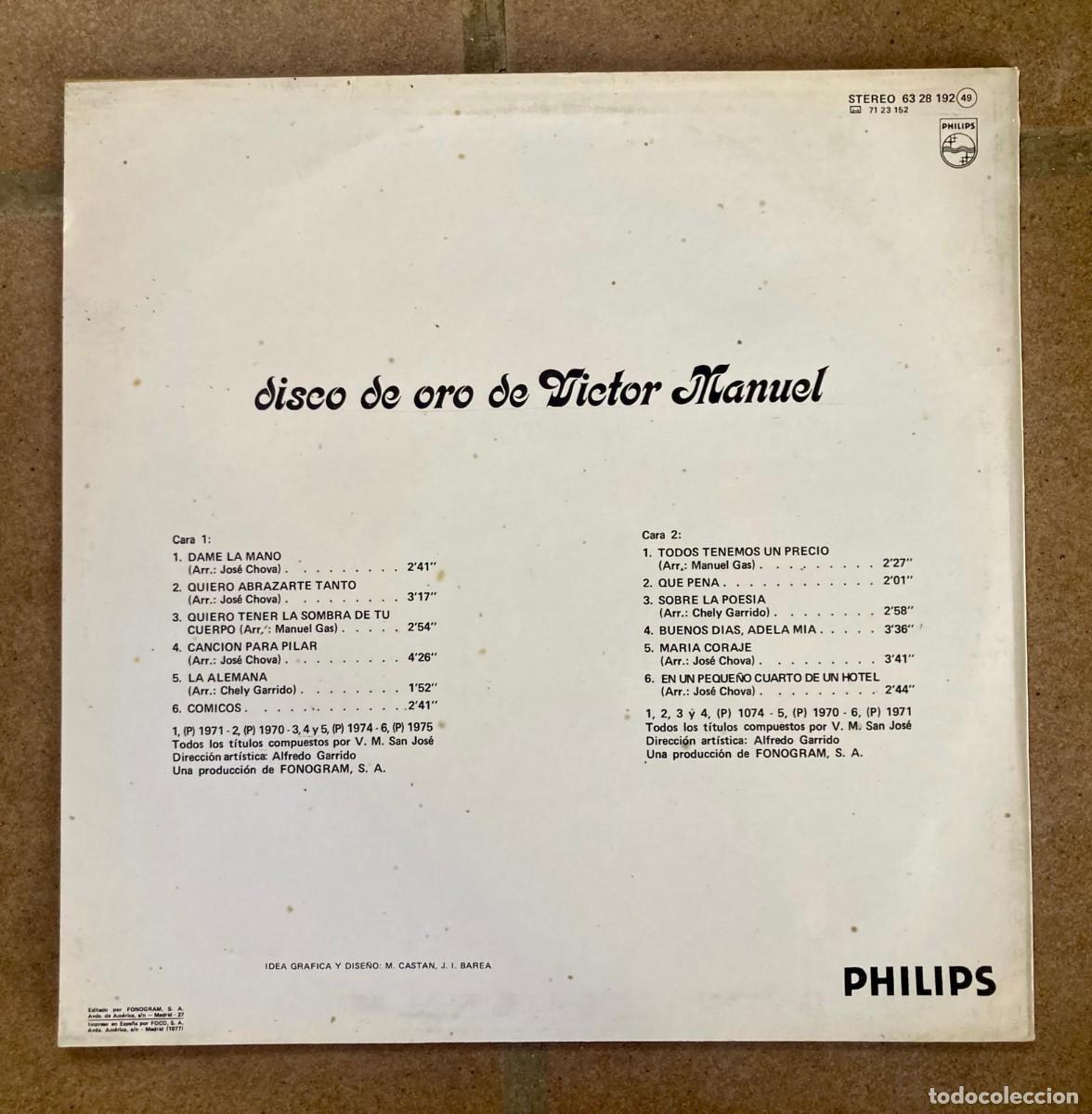 Discos de vinilo: VICTOR MANUEL - DISCO DE ORO DE VICTOR MANUEL - Foto 2