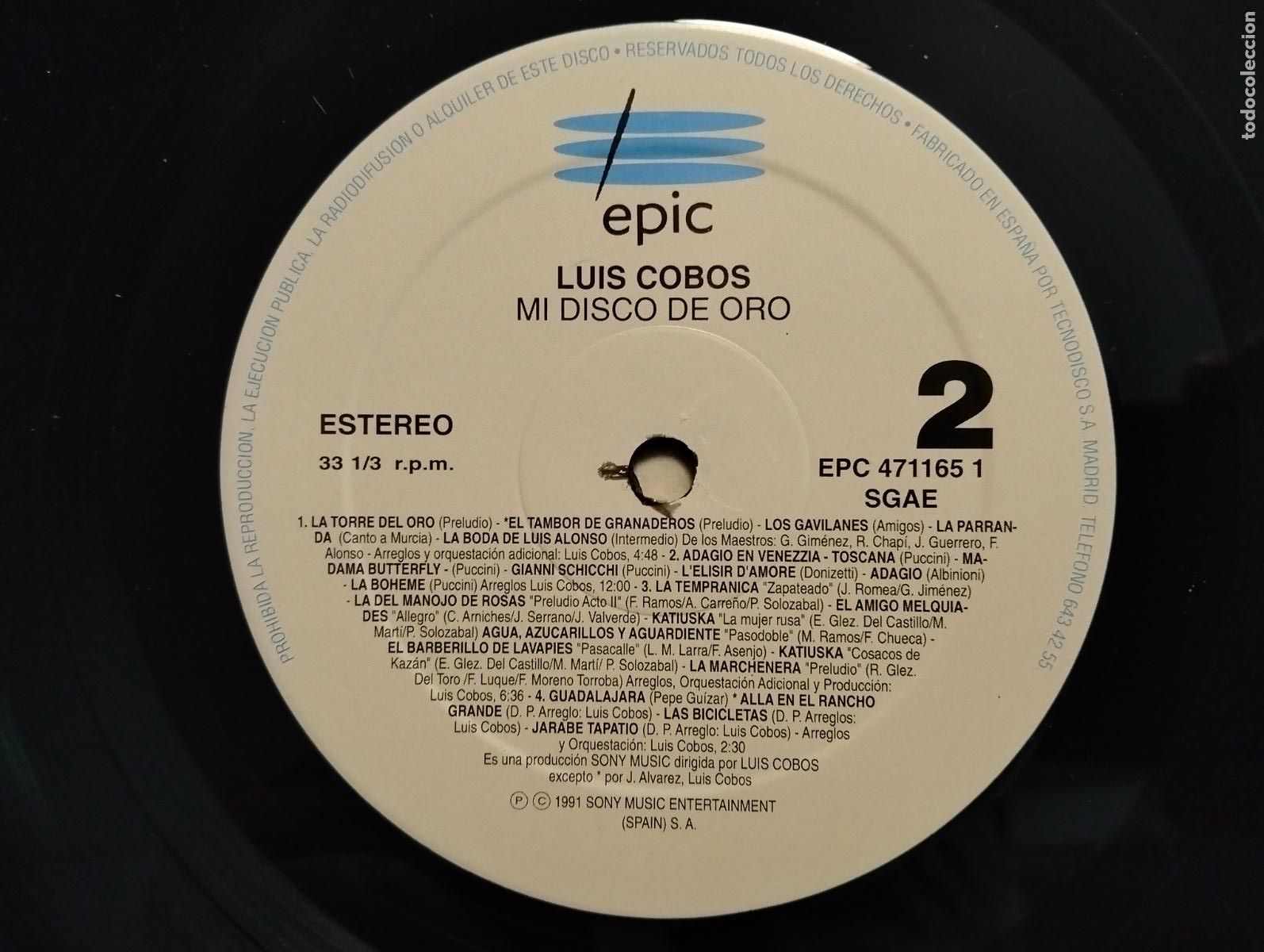 Discos de vinilo: DISCO DOBLE VINILO LP, LUIS COBOS - MI DISCO DE ORO, EPIC 1991 - Foto 6