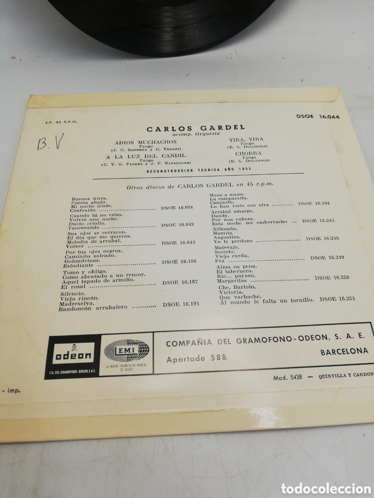 Discos de vinilo: Disco Carlos Gardel. ODEON. 45 R. P. M. - Foto 2