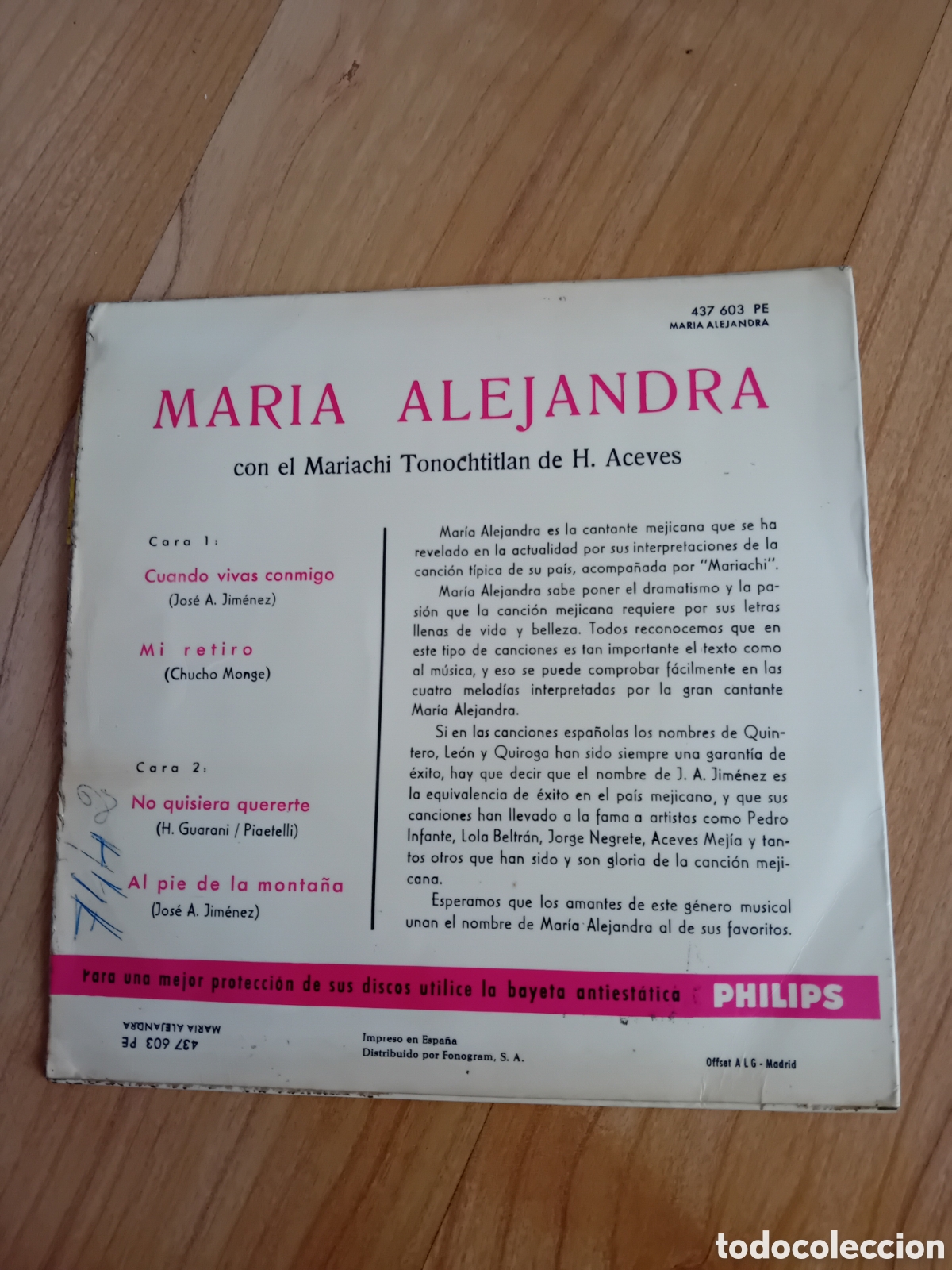 Discos de vinilo: MARIA ALEJANDRA. CUANDO VIVAS CONMIGO - Foto 2
