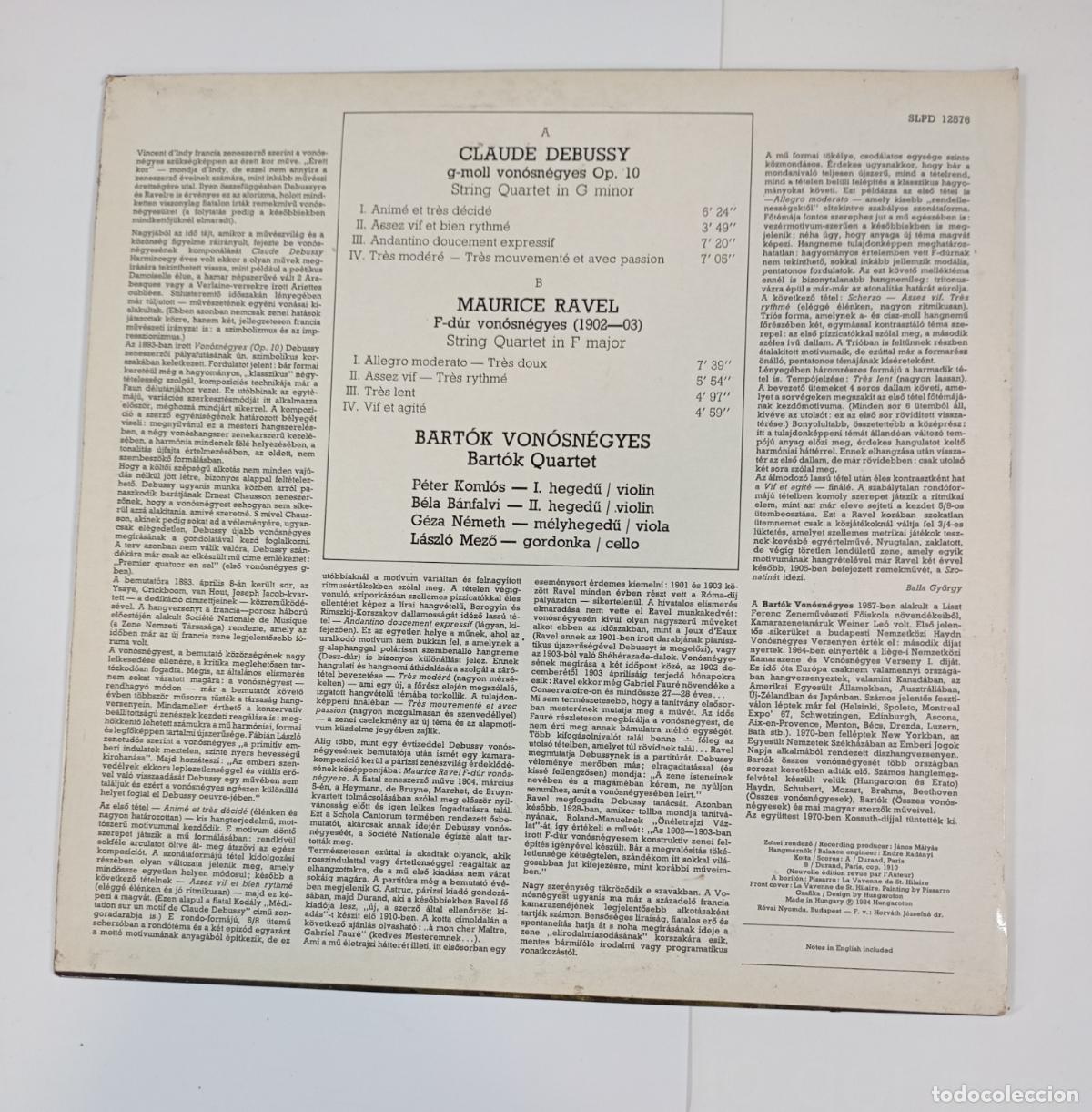 Discos de vinilo: String Quartets, Bart&oacute;k Quartet, Debussy, Ravel. LP. TDKDA65 - Foto 2