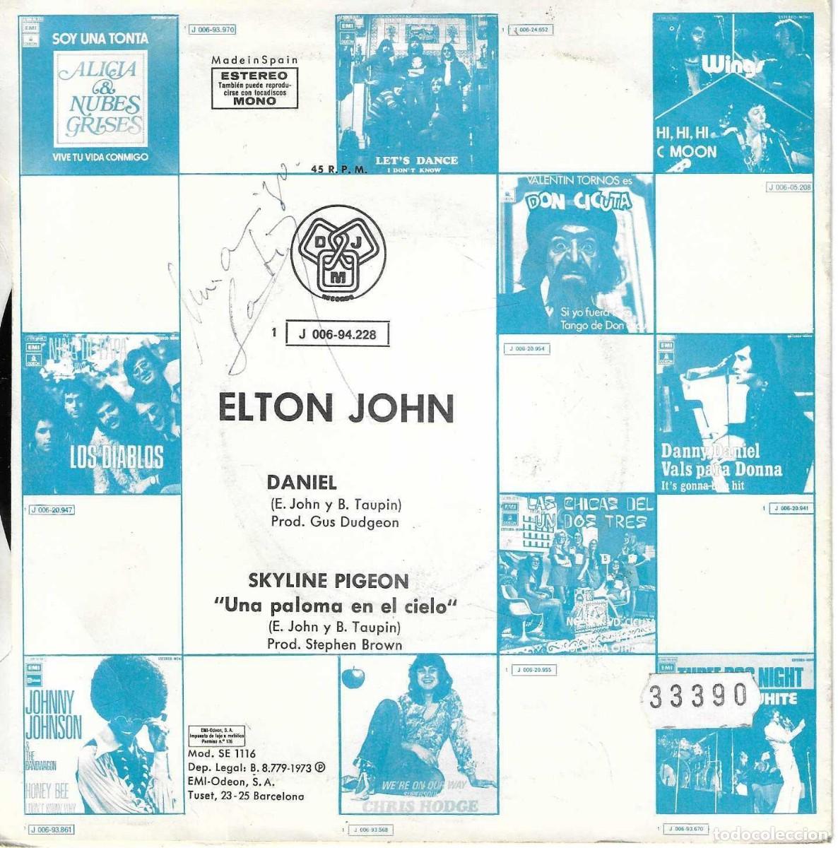 Discos de vinilo: ELTON JOHN - DANIEL / SKYLINE PIGEON - EMI ODEON - 1973 - Foto 4