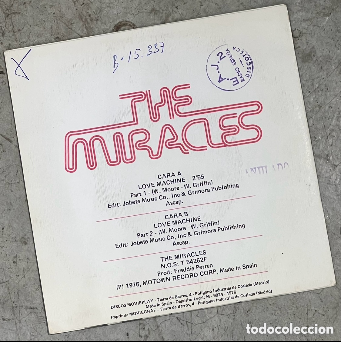Discos de vinilo: Disco Vinilo Single. The Miracles. &ldquo;Love machine&rdquo;. 1976. - Foto 2
