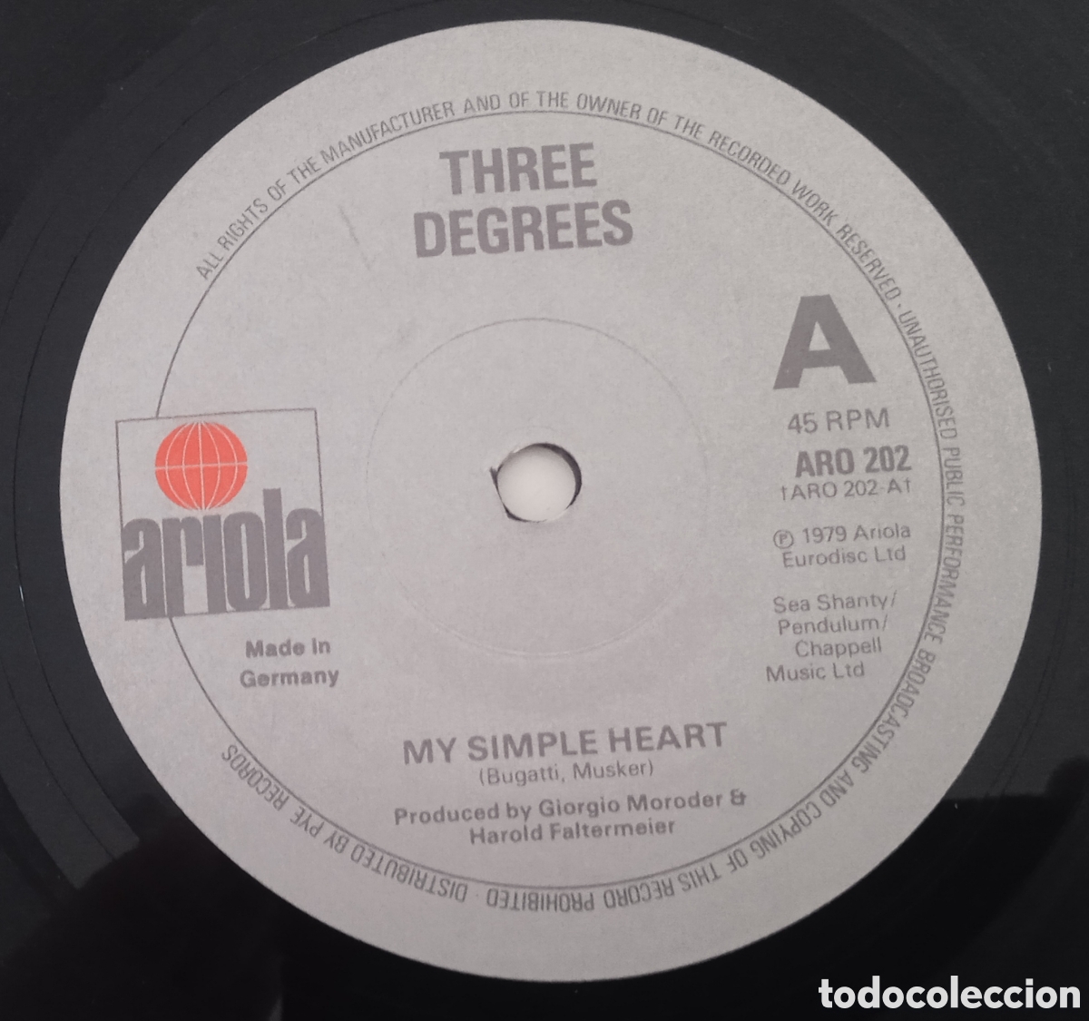Discos de vinilo: THE THREE DEGREES - My simple heart (1979) single - Foto 1
