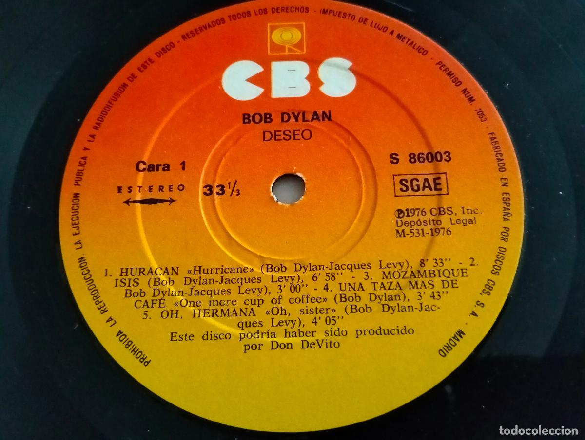Discos de vinilo: DISCO LP, BOB DYLAN-DESIRE, CBS 1975 - Foto 4