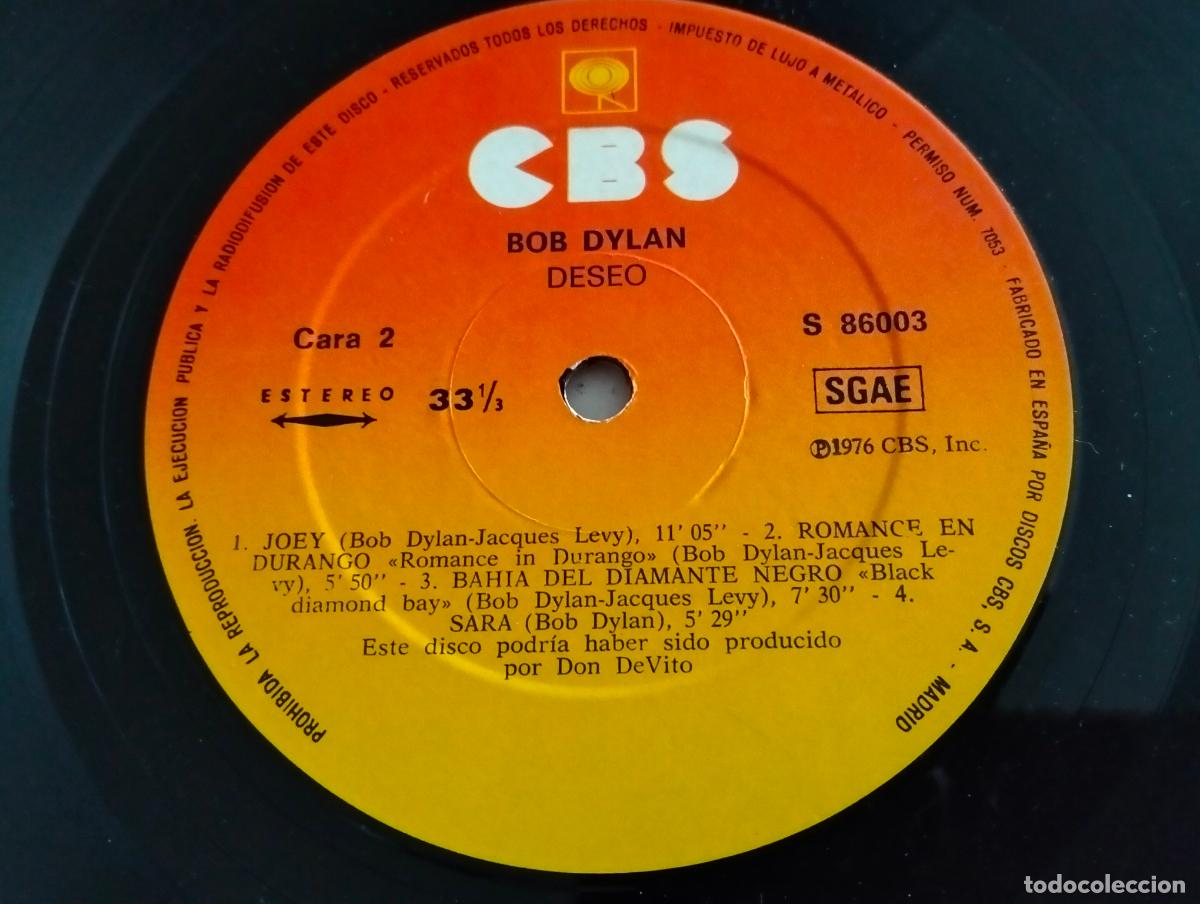 Discos de vinilo: DISCO LP, BOB DYLAN-DESIRE, CBS 1975 - Foto 6