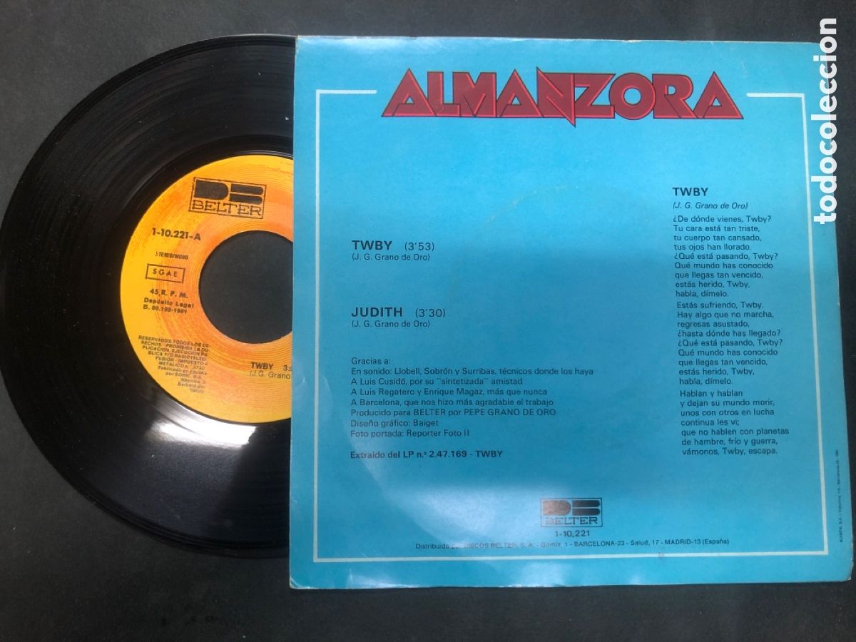 Discos de vinilo: SINGLE ALZAMORA / TWBY / JUDITH - Foto 2
