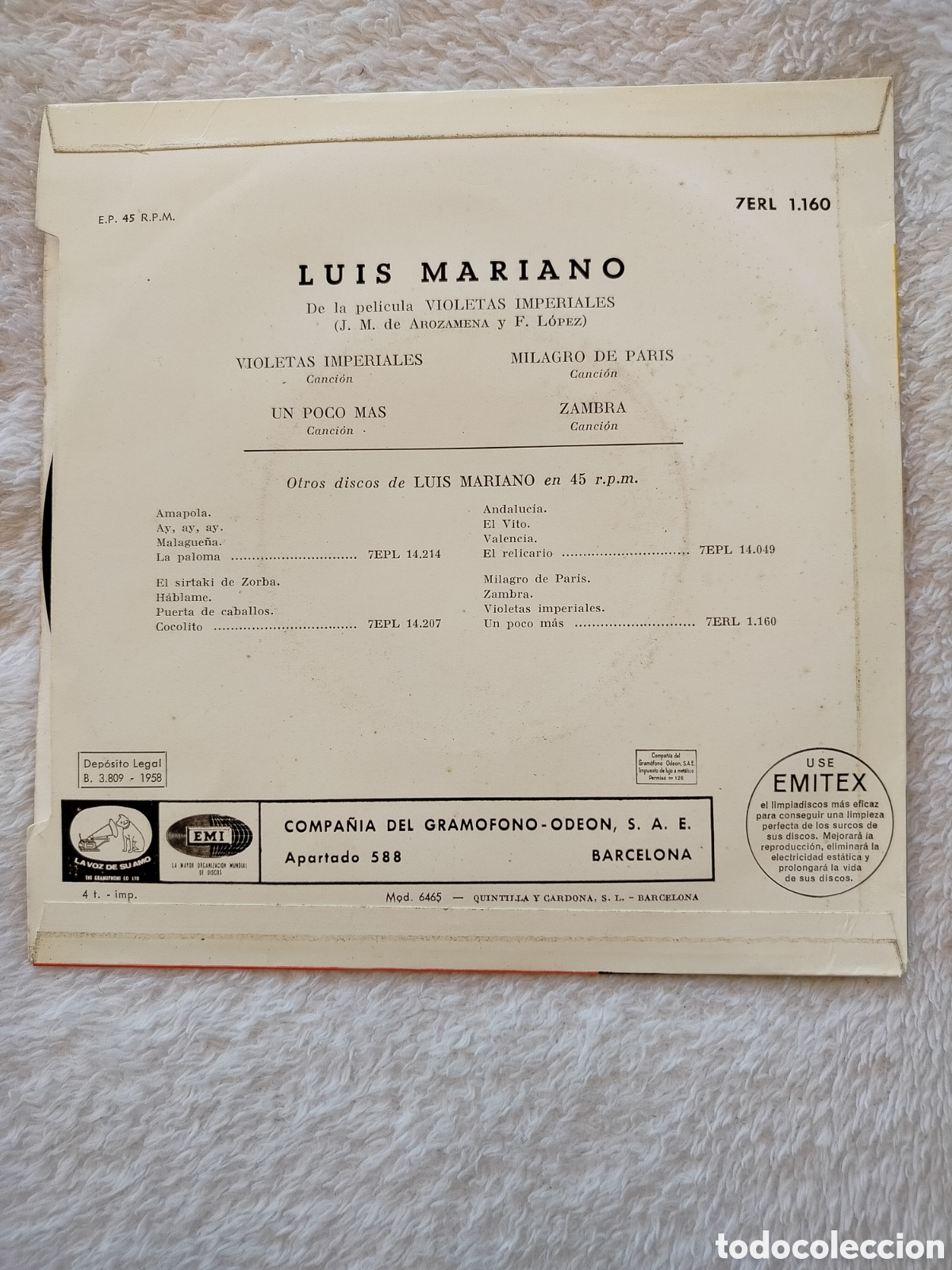 Discos de vinilo: Luis Mariano EP 1958 - Foto 2