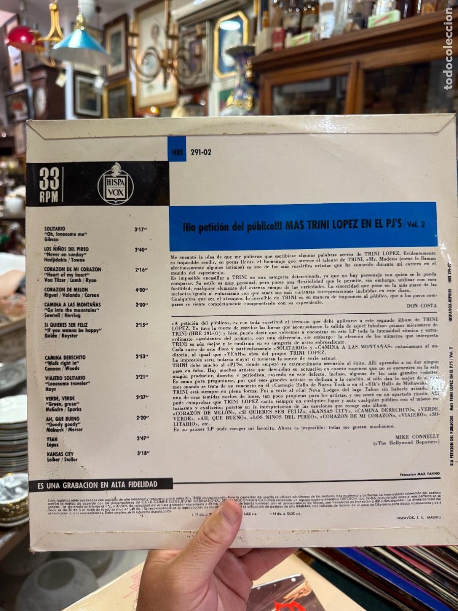 Discos de vinilo: LP TRINI LOPEZ AT PJ&acute;S - Foto 2