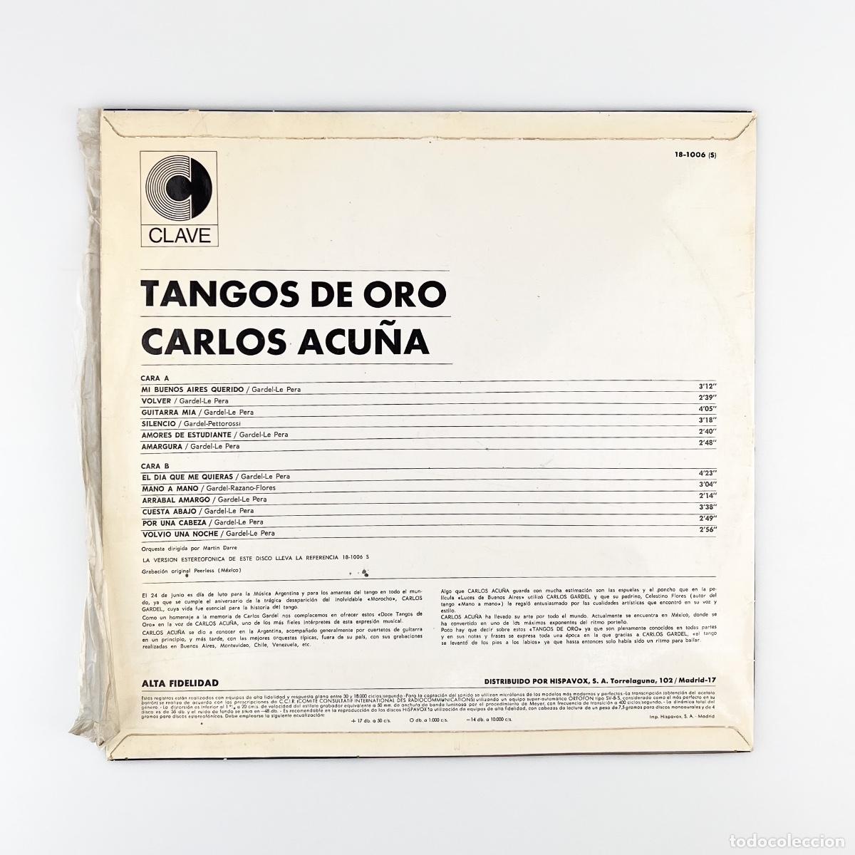 Discos de vinilo: LP. Carlos Acu&ntilde;a. Tangos De Oro (VG/VG) - Foto 2