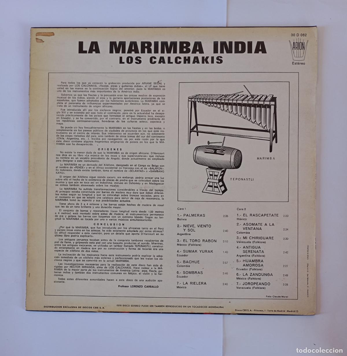 Discos de vinilo: LA MARIMBA INDIA. LOS CALCHAKIS. LP. TDKDA69 - Foto 2