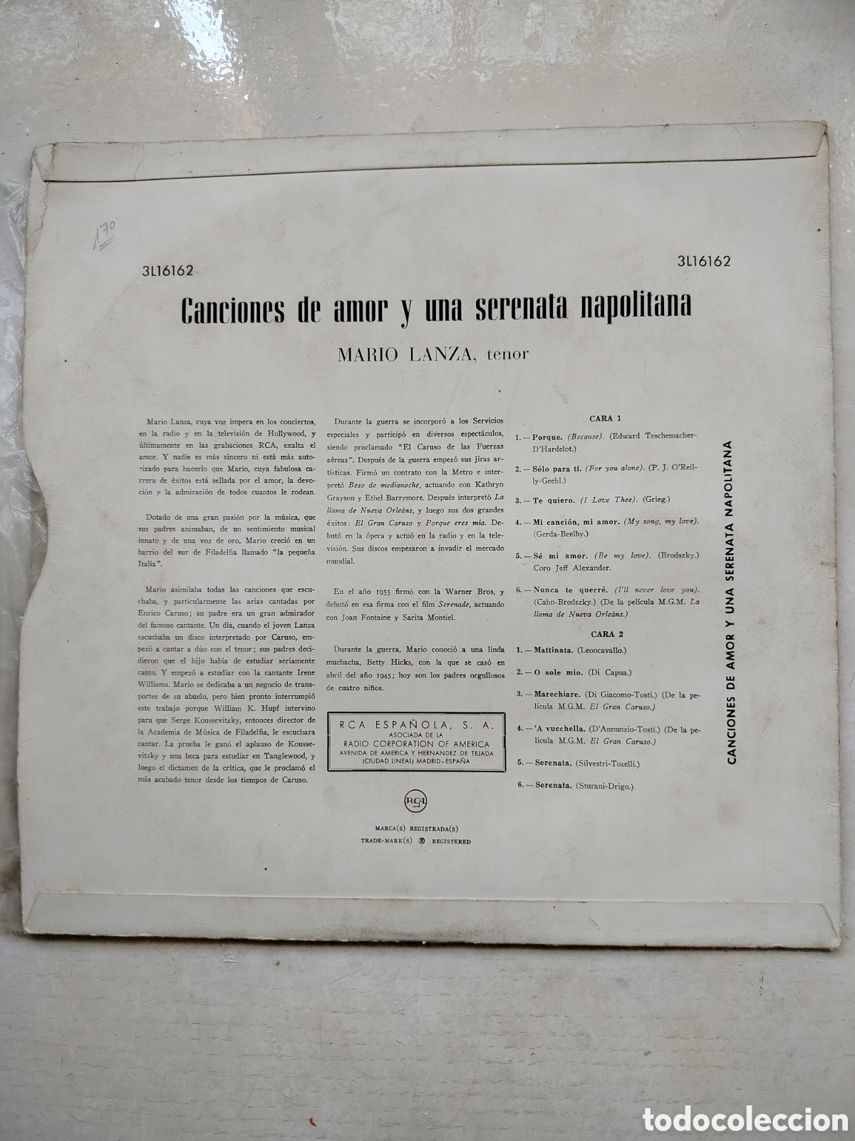 Discos de vinilo: Mario Lanza LP 1958. - Foto 2