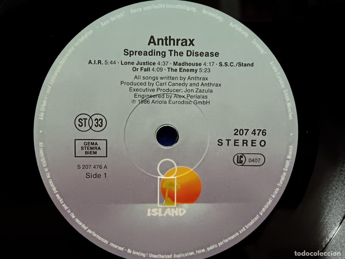 Discos de vinilo: ANTHRAX - SPREADING THE DISEASE - LP GERMANY 1986 - - Foto 4