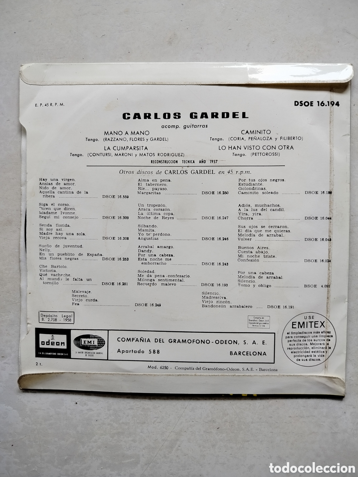 Discos de vinilo: Carlos Gardel EP 1958 - Foto 2