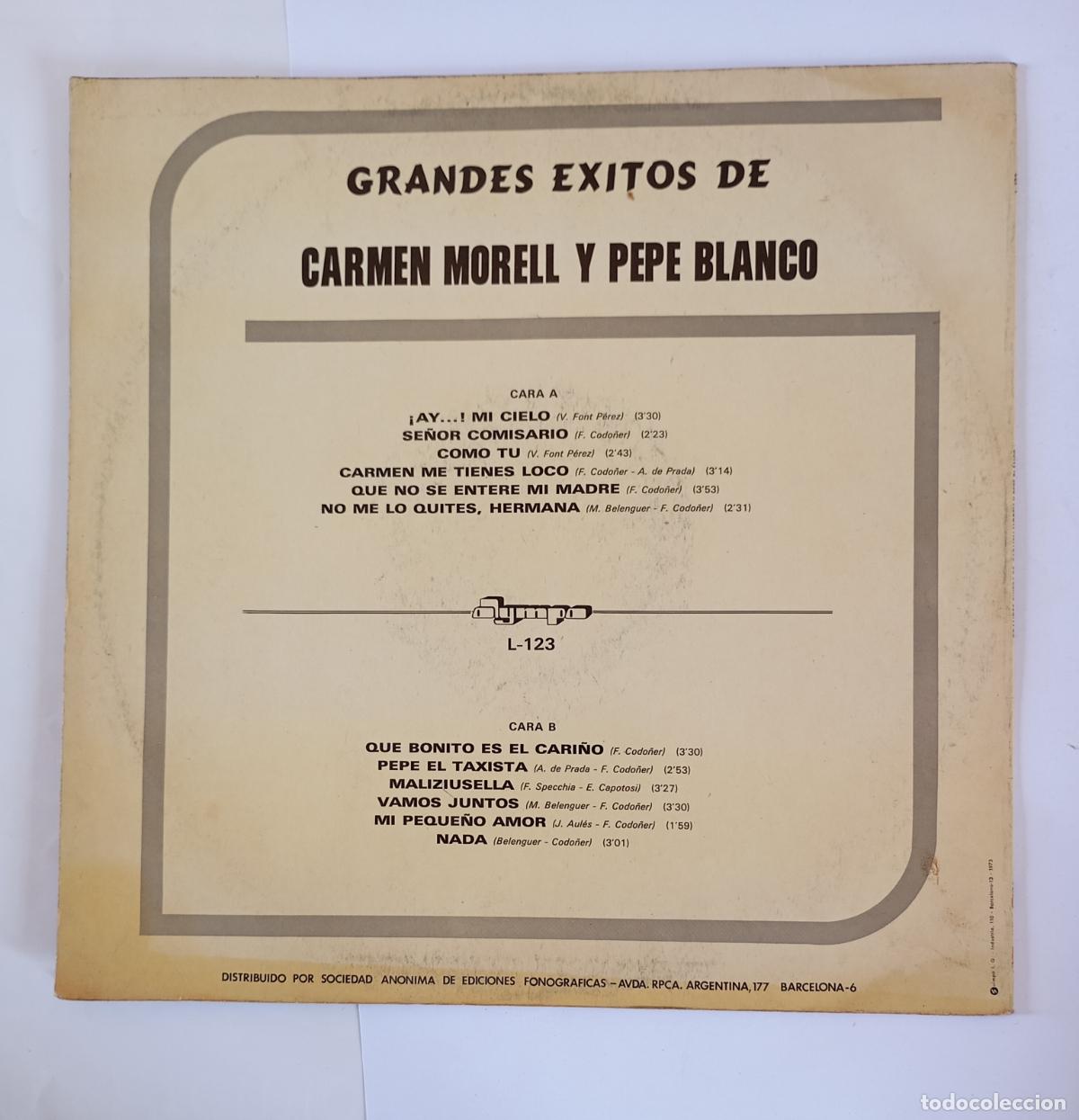 Discos de vinilo: Grandes Exitos de Carmen Morell y Pepe Blanco. LP. TDKDA50 - Foto 2