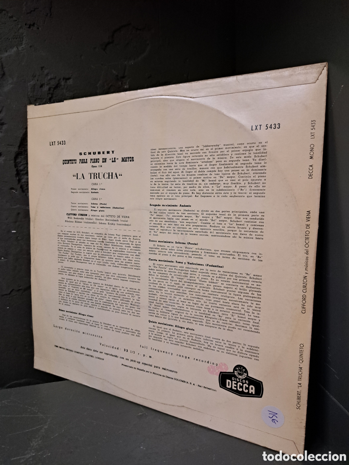 Discos de vinilo: Schubert. &rdquo;La Trucha&rdquo;. Quinteto para piano - Foto 2